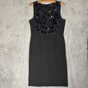 Studio Badgley Mischka Black Sequin Rosette Sheath Dress Sleeveless L Appliques